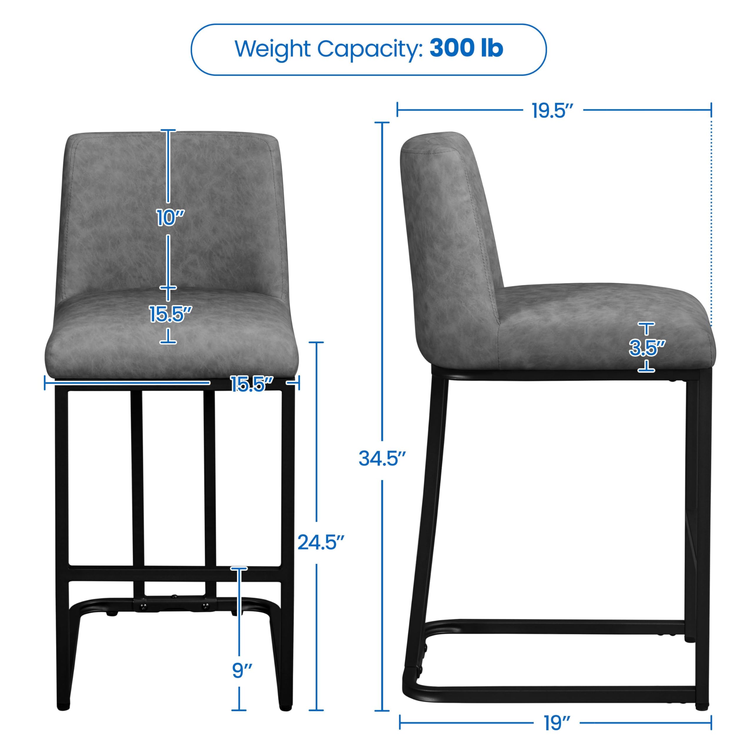 Counter Height Bar Stools Set of 2 with Curved Backrest