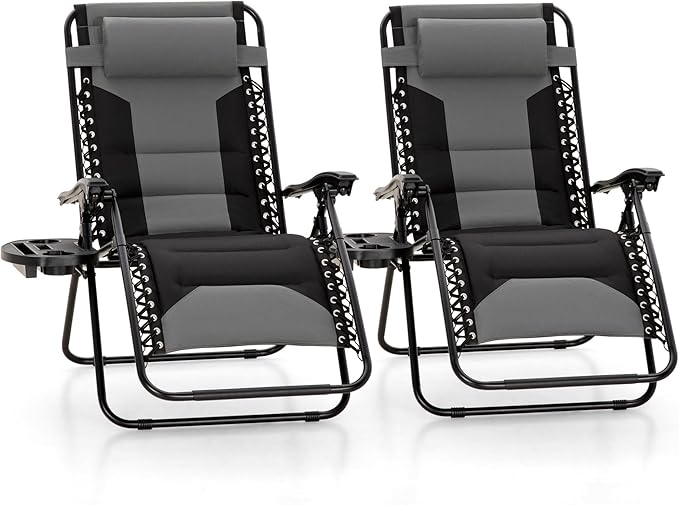 Zero Gravity Reclining Chair Set of 2 with Cup Holder