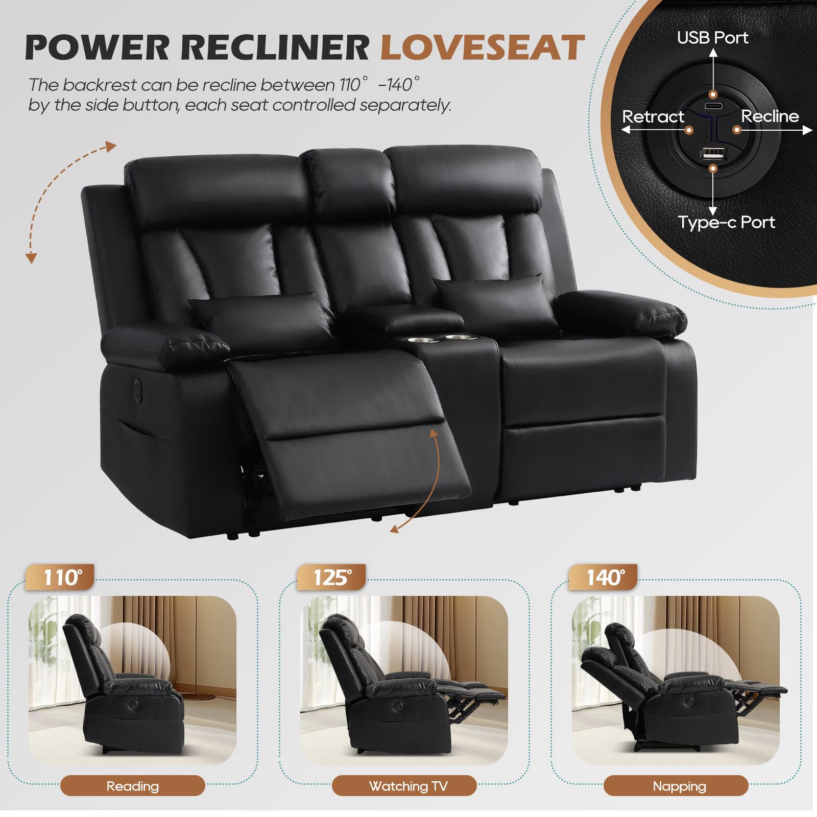 Power Reclining Loveseat with Console and USB Ports
