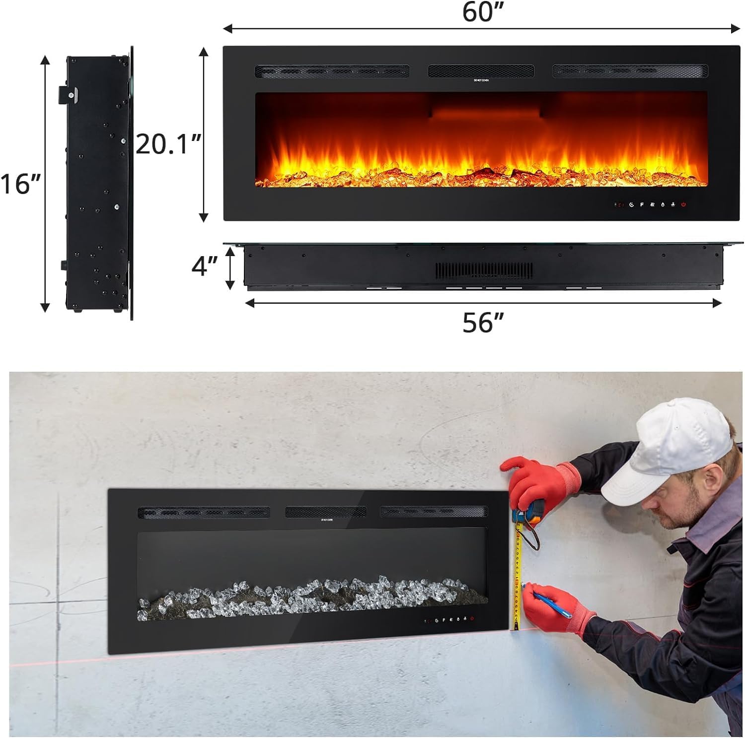 60 Inch Wall-Mounted Electric Fireplace