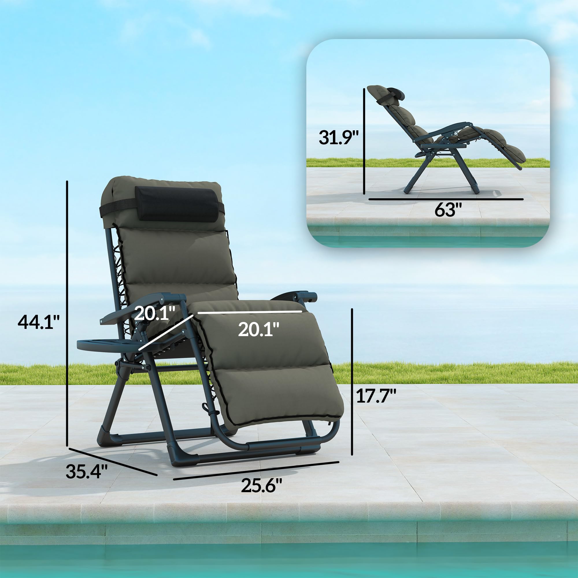 Zero Gravity Reclining Lounge Chairs Set of 2 with Cushions and Cup Holders