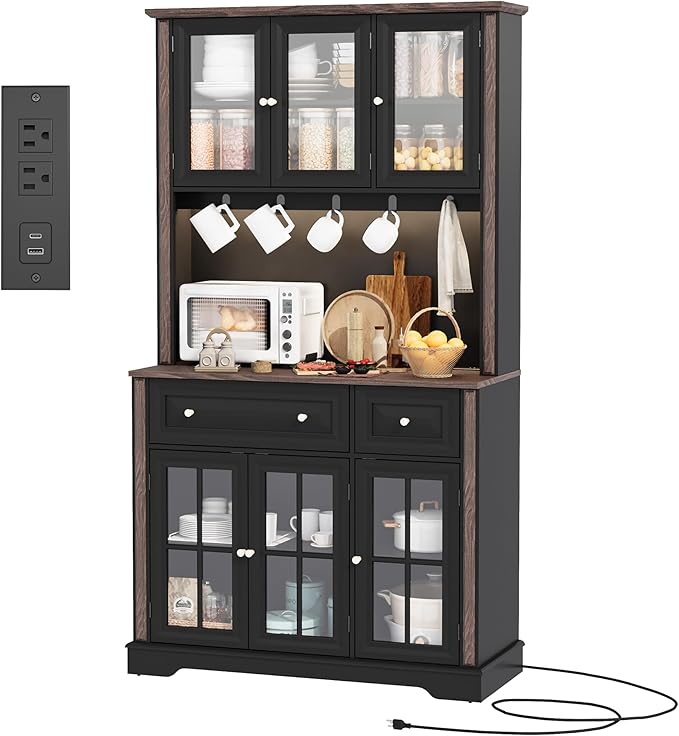78" Tall Black Arched Cabinet with Fluted Doors