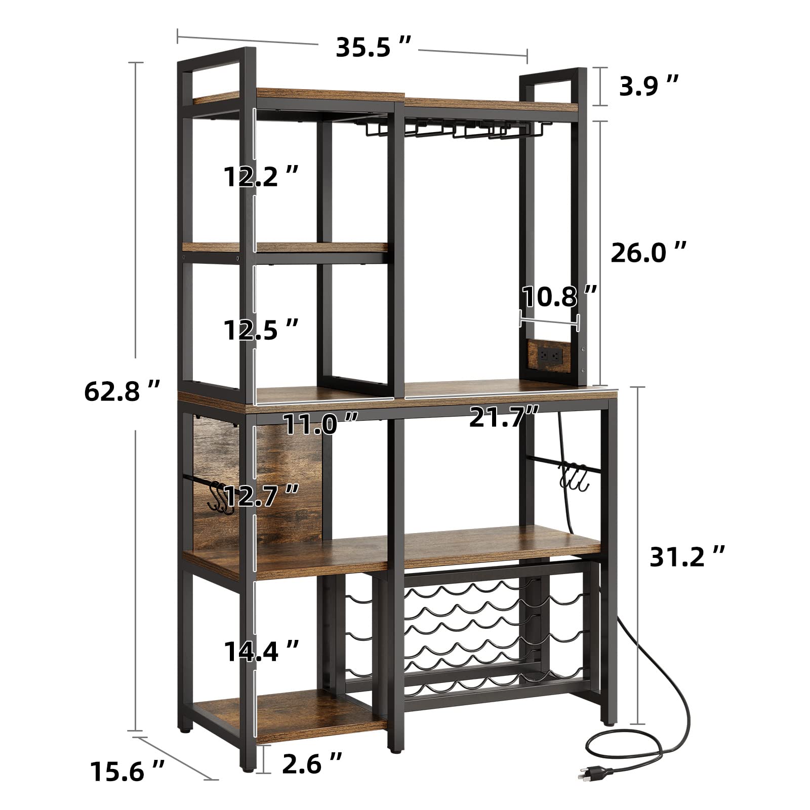 5-Tier Baker's Rack with Power Outlet and Wine Storage