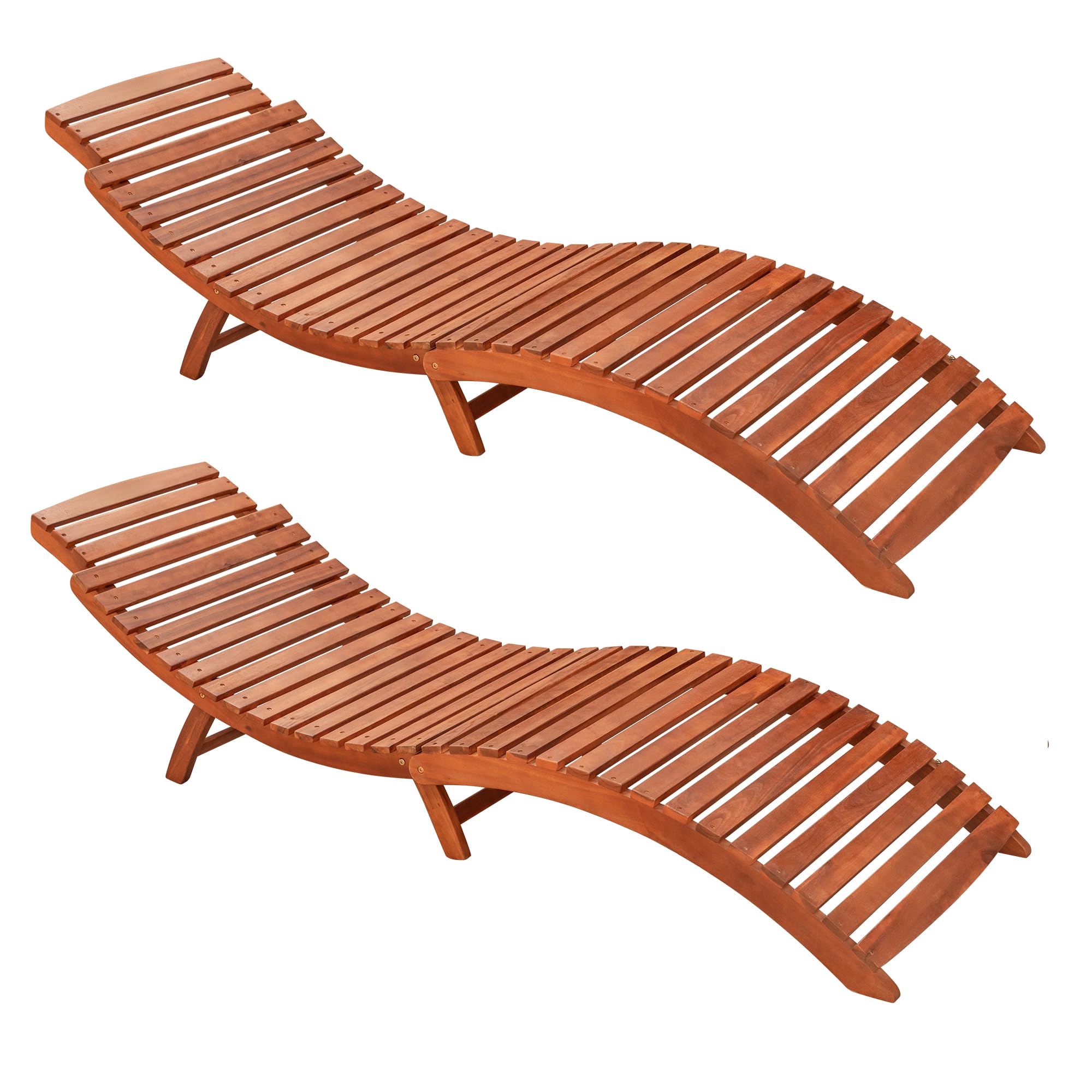 Acacia Wood Folding Chaise Lounge Set