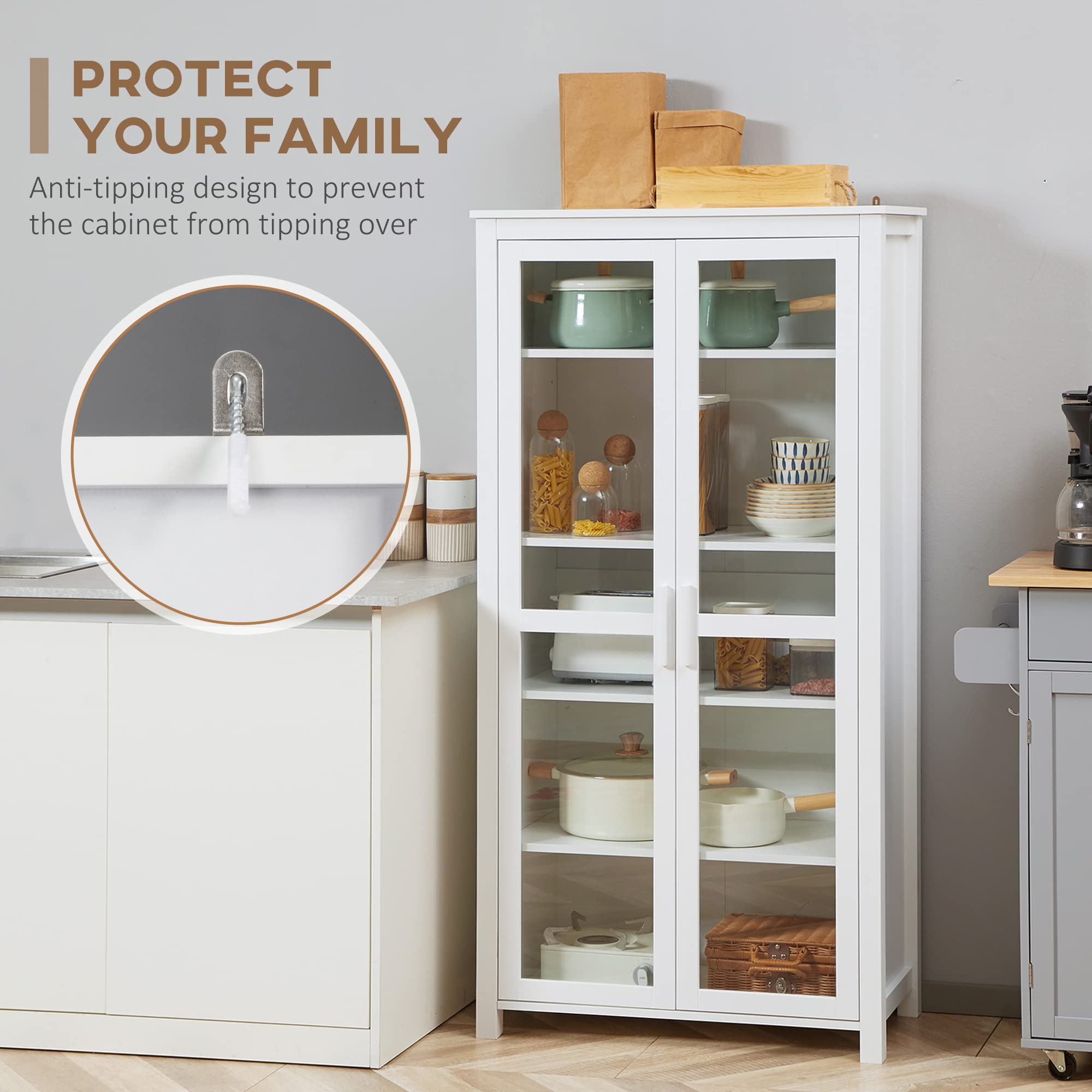 Kitchen Pantry Cabinet with Glass Doors