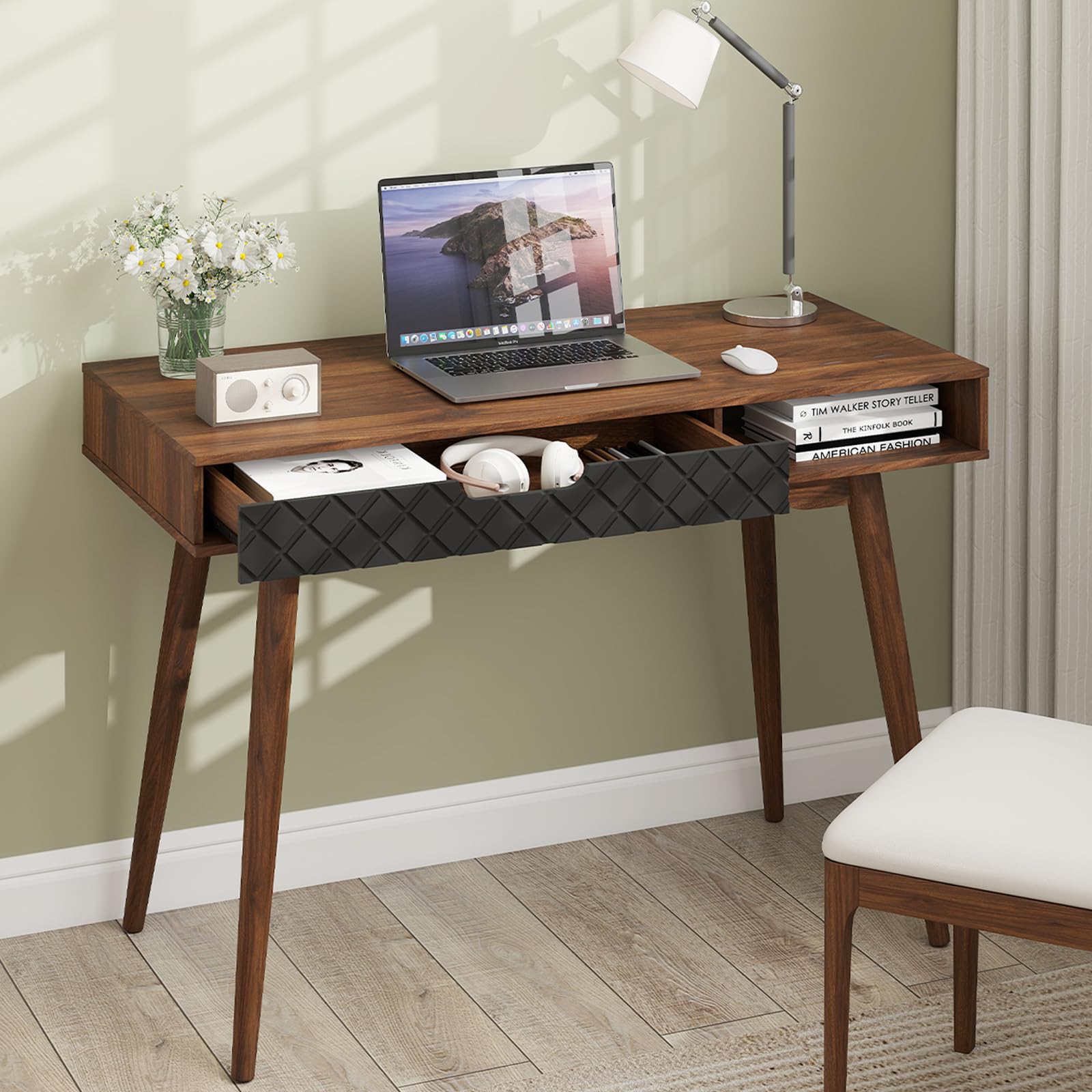 Mid-Century Modern Computer Desk with Drawer