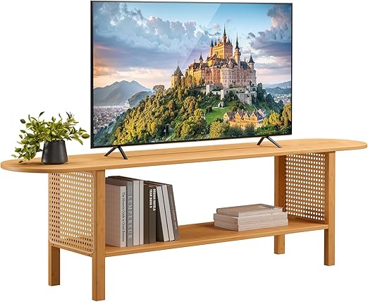 Bamboo TV Stand with Storage for TVs up to 65 Inches