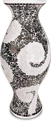 18 Inch Mosaic Floor Vase - Black and White Terracotta Cylinder