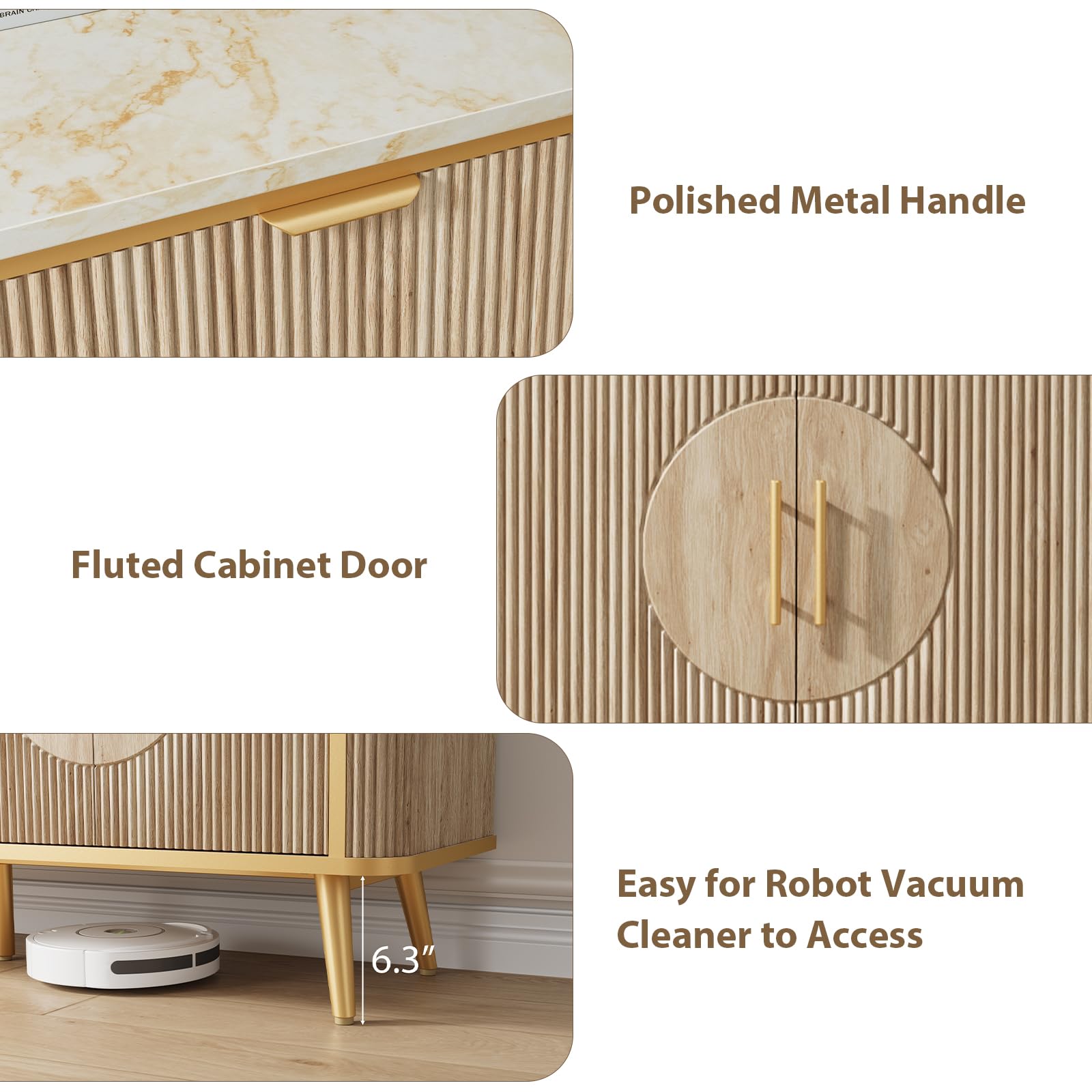 Fluted Buffet Storage Cabinet with Adjustable Shelves