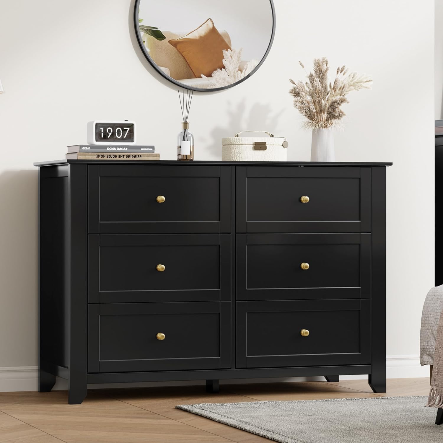 Green 5 Drawer Dresser with Metal Knobs