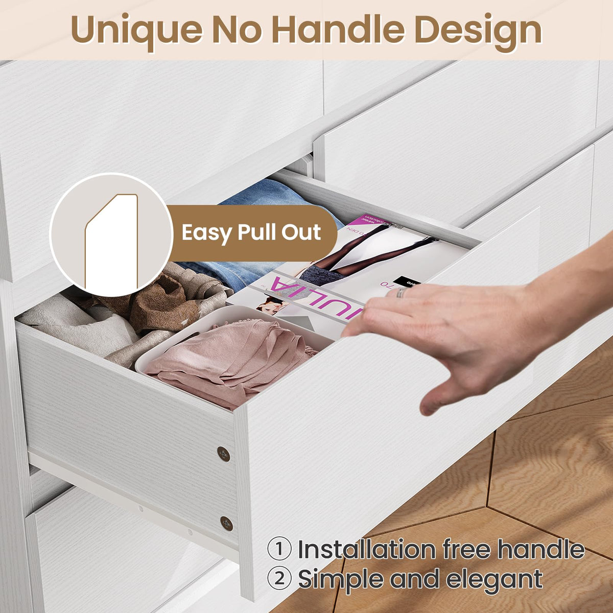 Modern White Dresser with 9 Drawers and Power Outlets