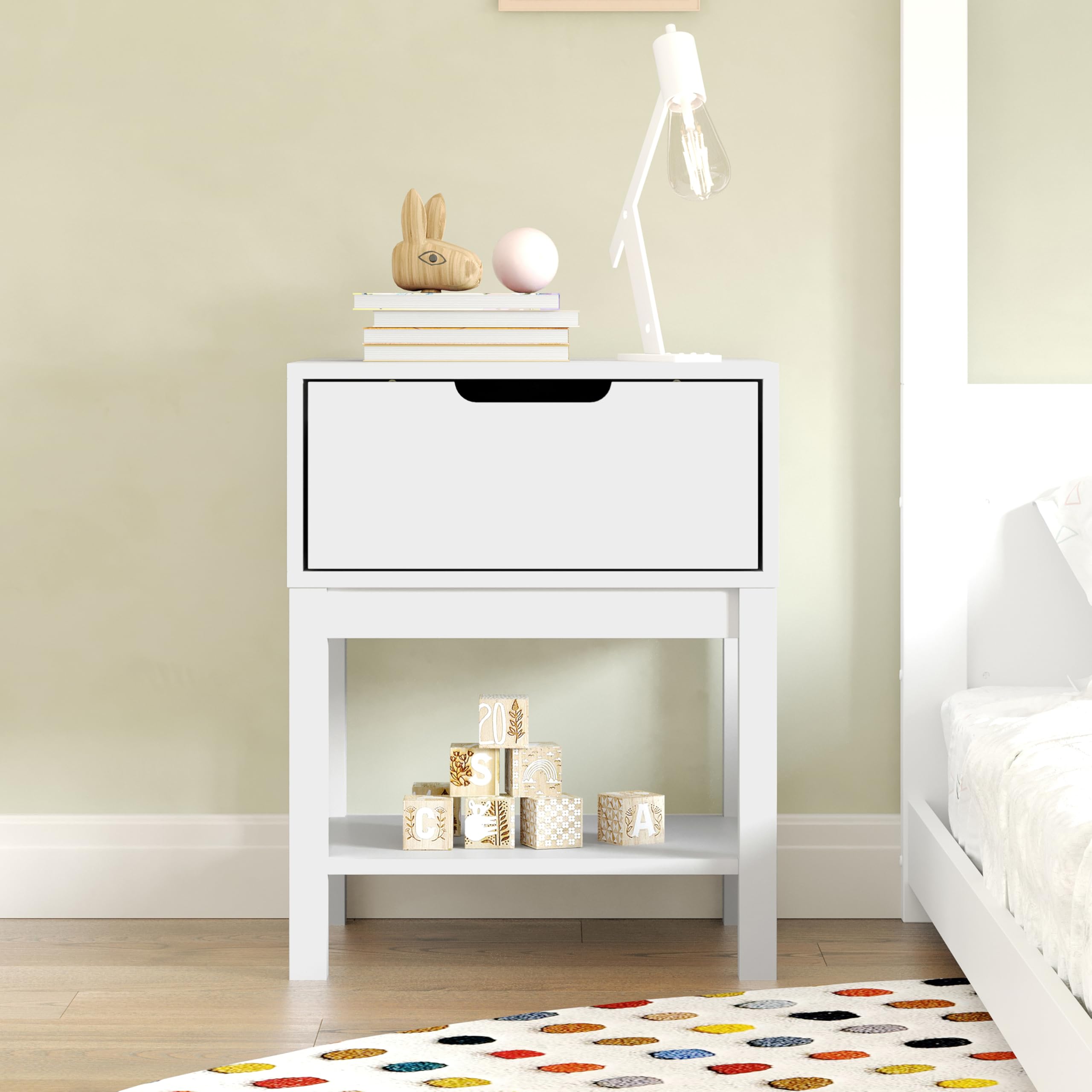 Kids Wood Nightstand with Drawer and Shelf