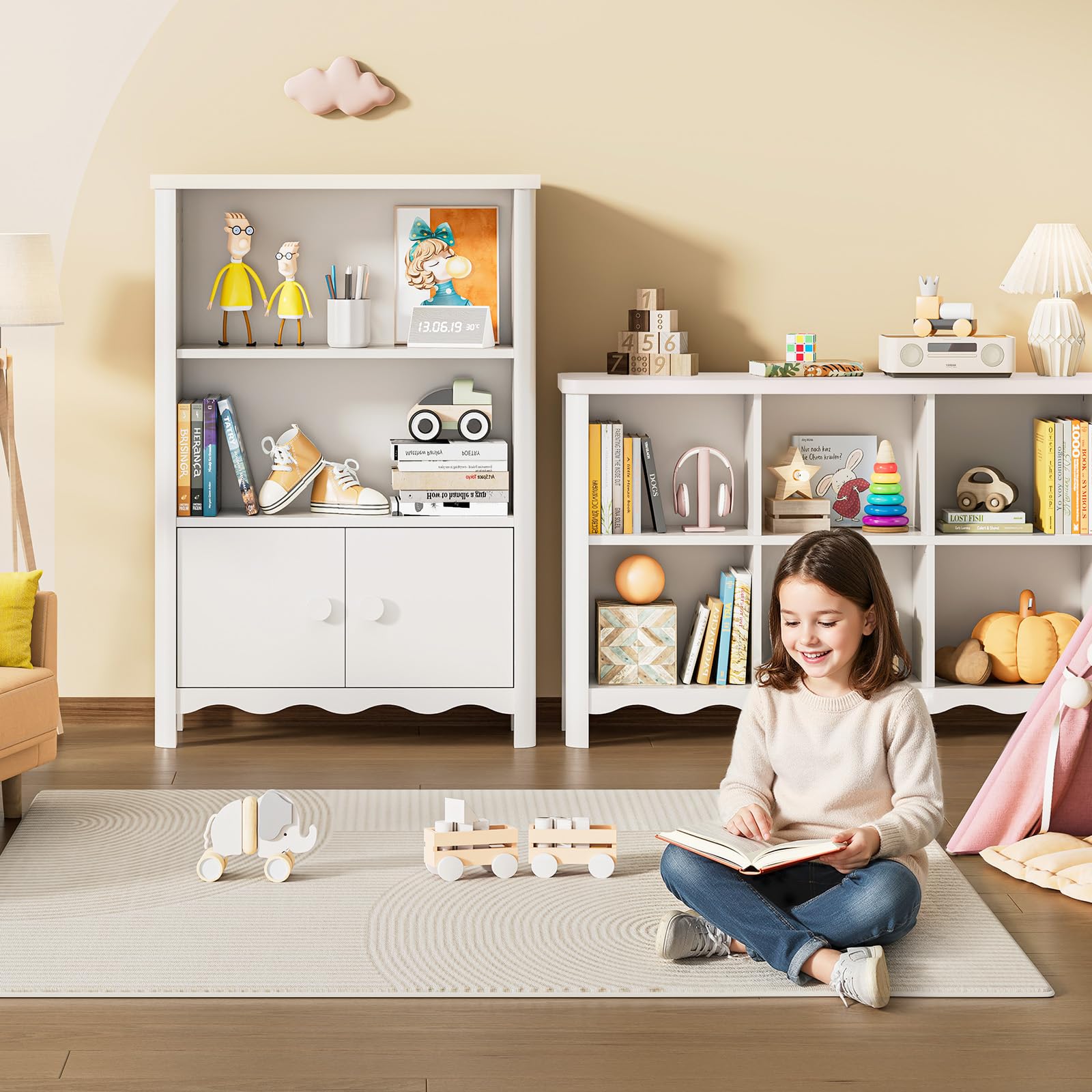 3 Tier Wood Bookcase with Door