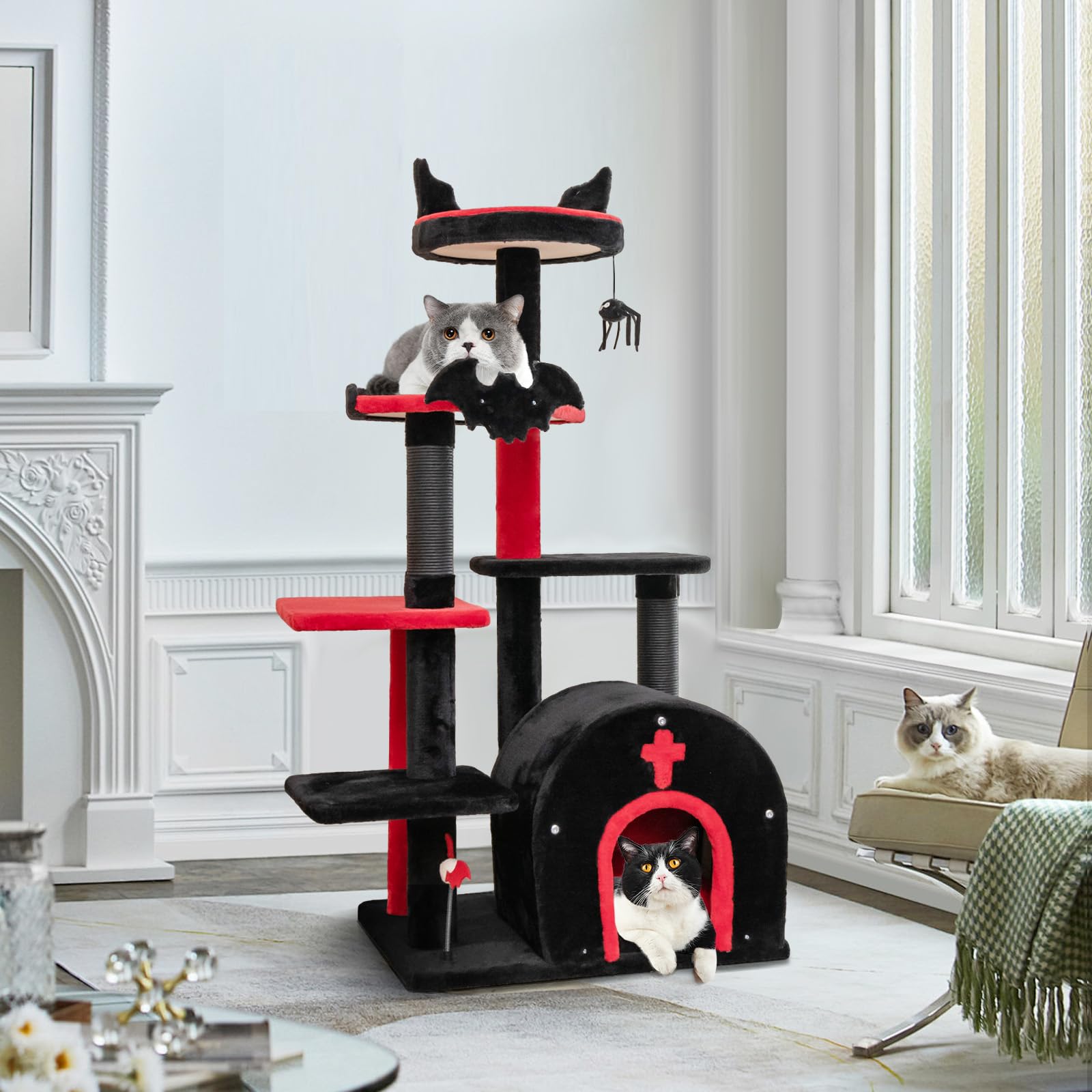 Gothic Cat Tree 53 Inch with Coffin Bed