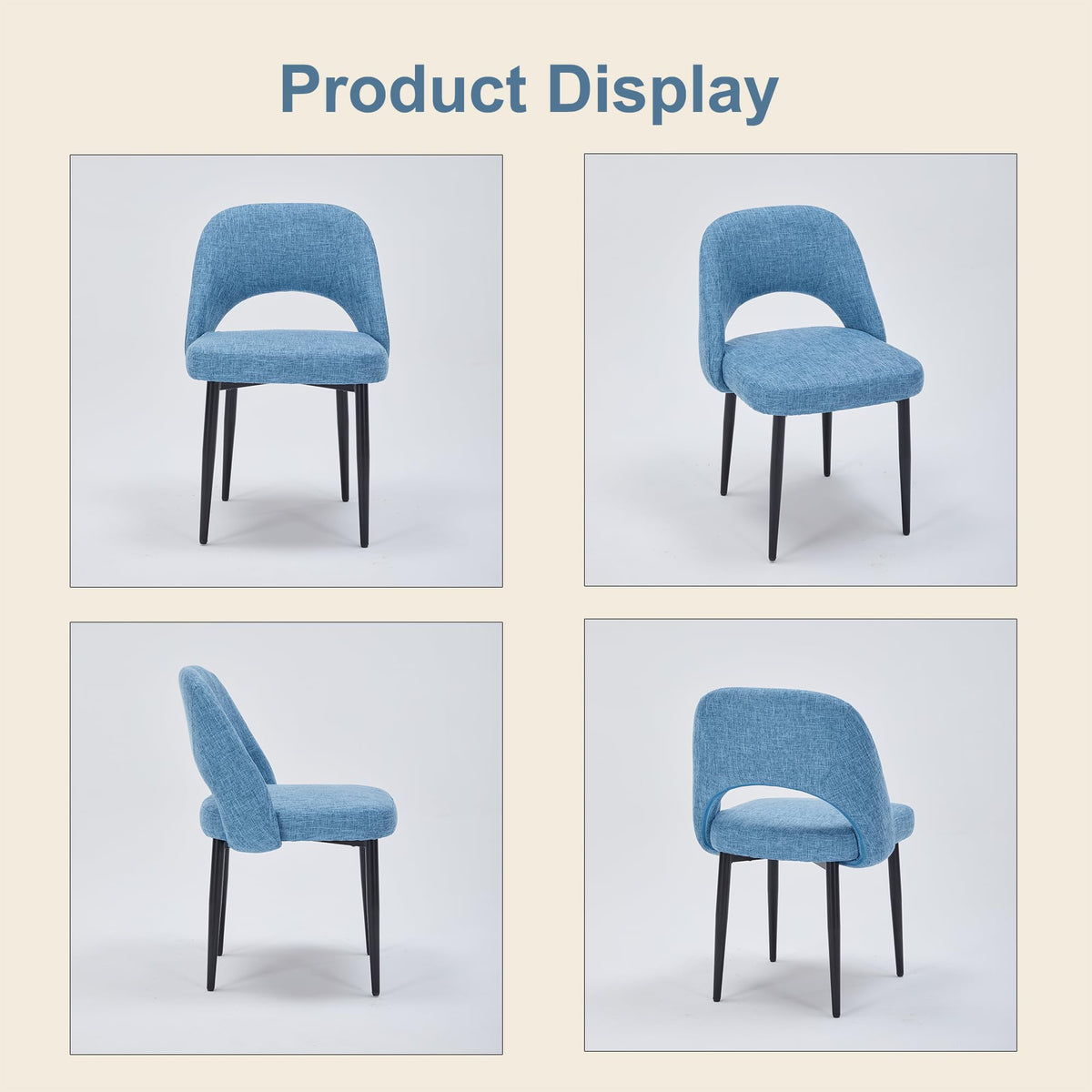 Modern Fabric Dining Chairs Set of 4 - Blue Upholstered Kitchen Chairs