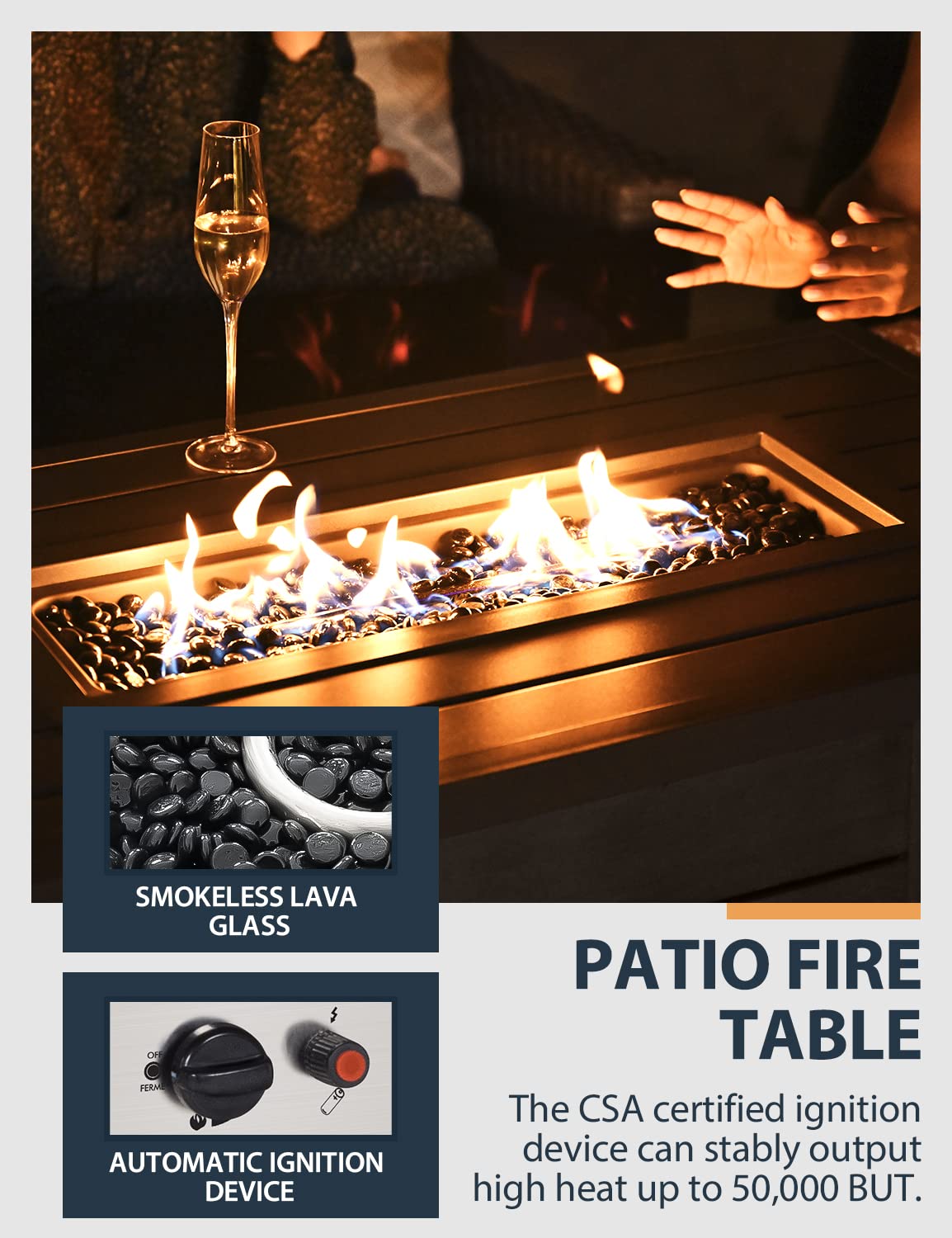 48-Inch Propane Fire Pit Table with Aluminum Slats