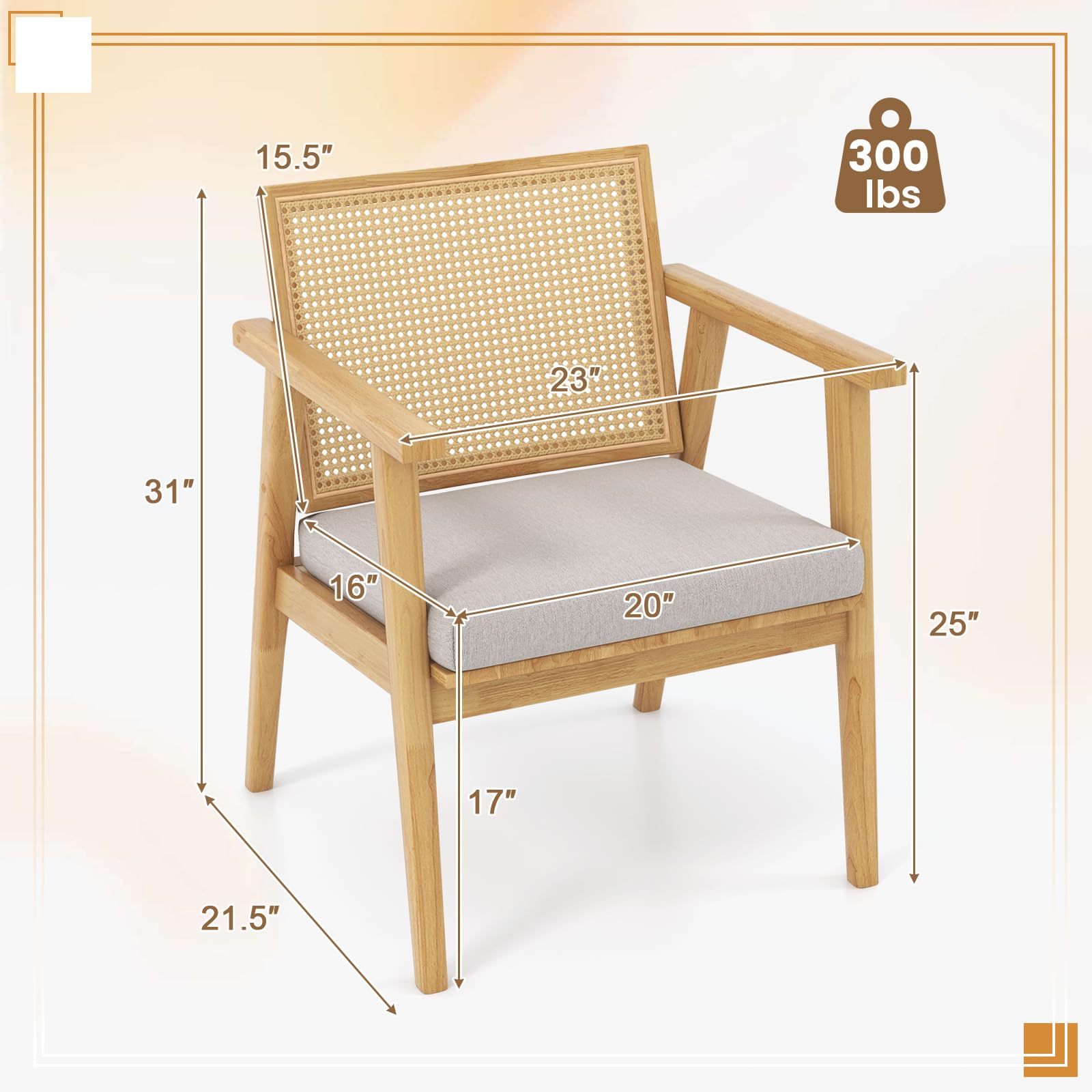 Rattan Accent Chair Set of 2 with Curved Backrest