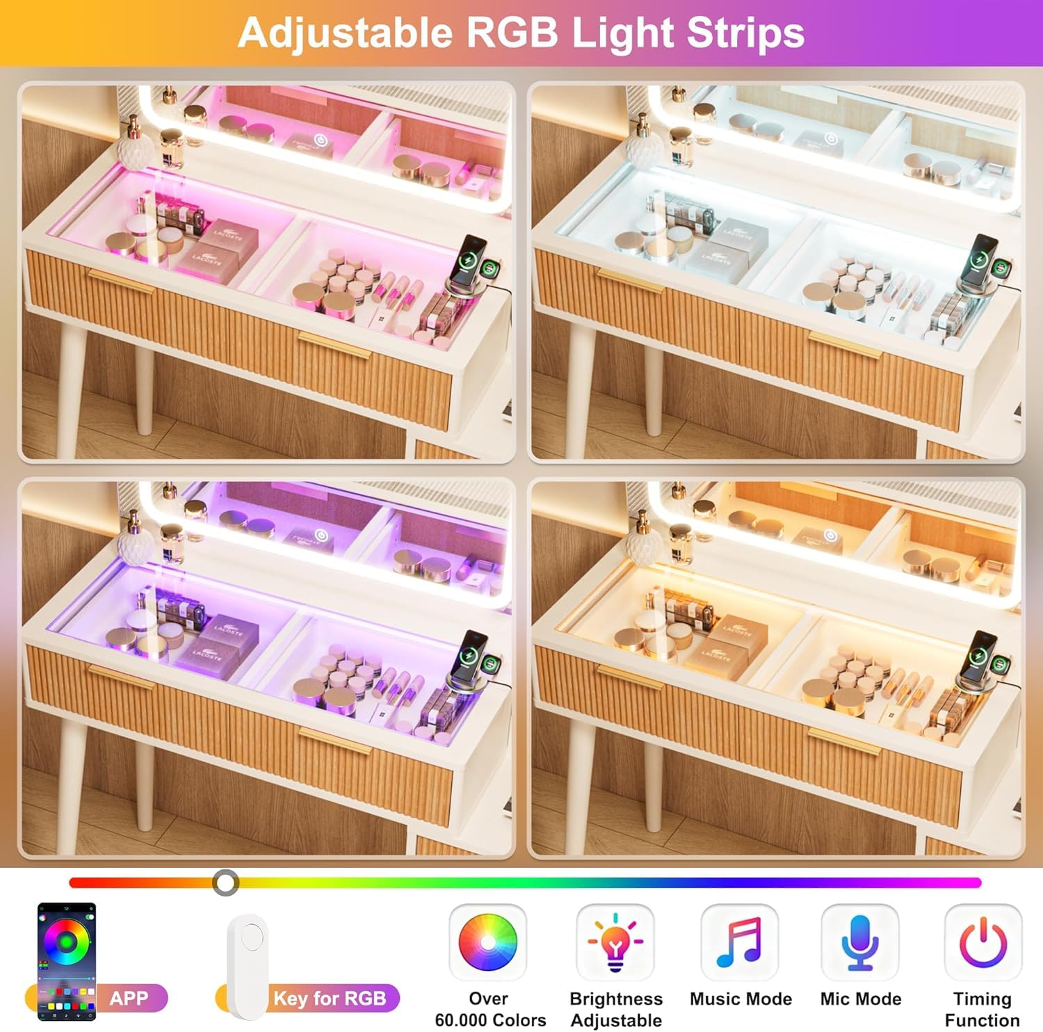 Vanity Desk with Mirror and Lights 44 Inch