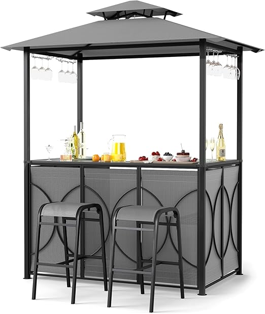 3-Piece Patio Bar Set with Grill Gazebo