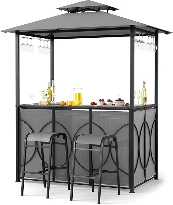 3-Piece Patio Bar Set with Grill Gazebo