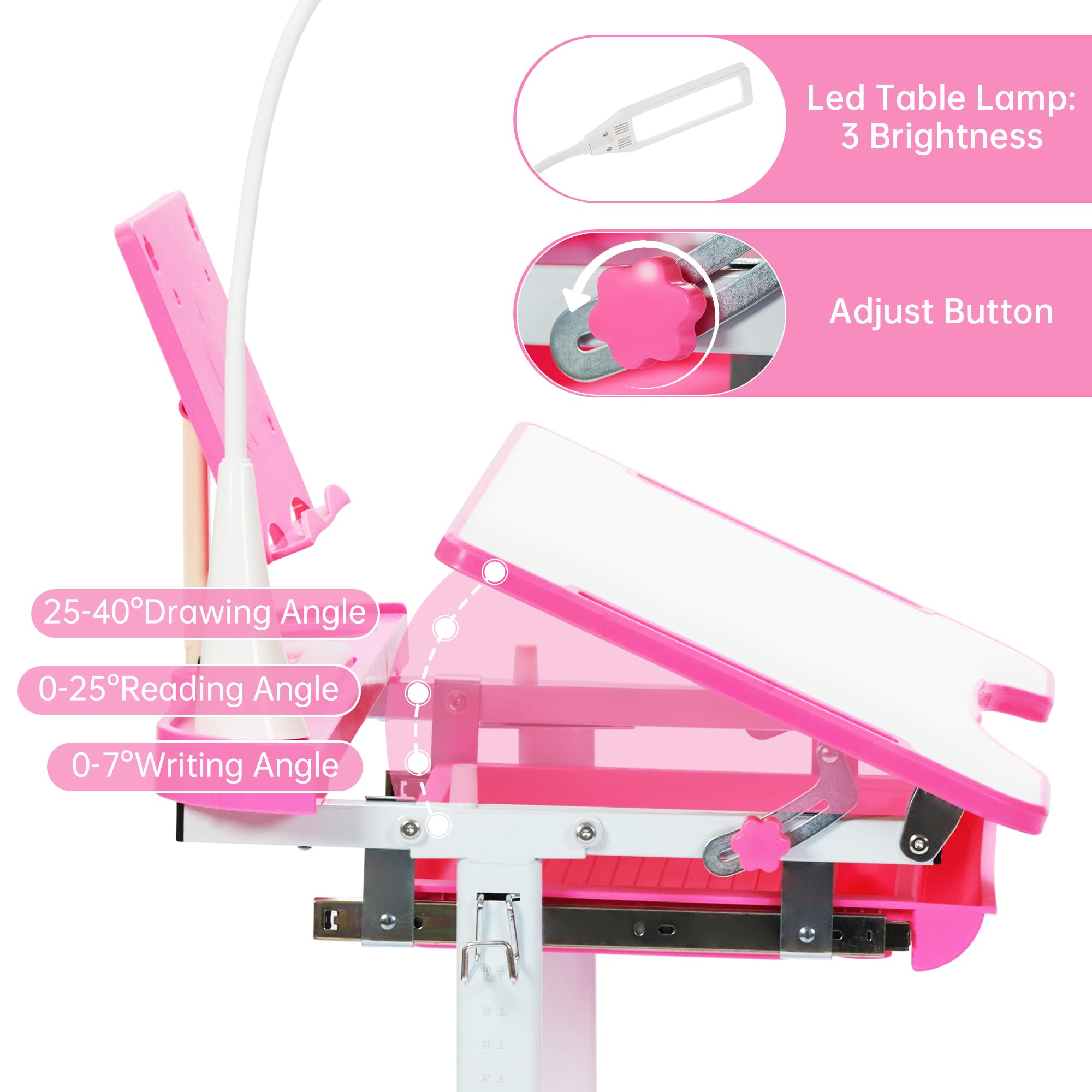 Kids Desk and Chair Set with Tilt Desktop and LED Light