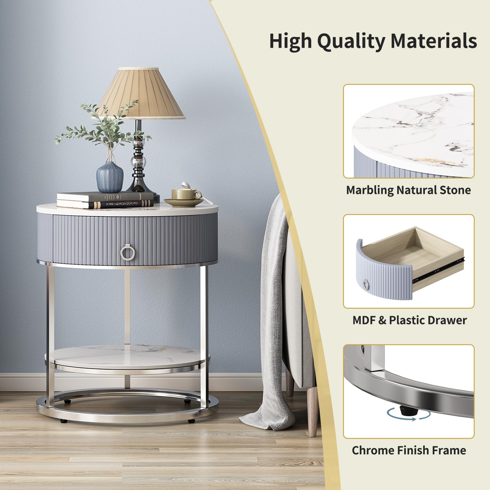 End Table with Drawer and Sintered Stone Top