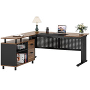 L-Shaped Executive Desk with File Cabinet