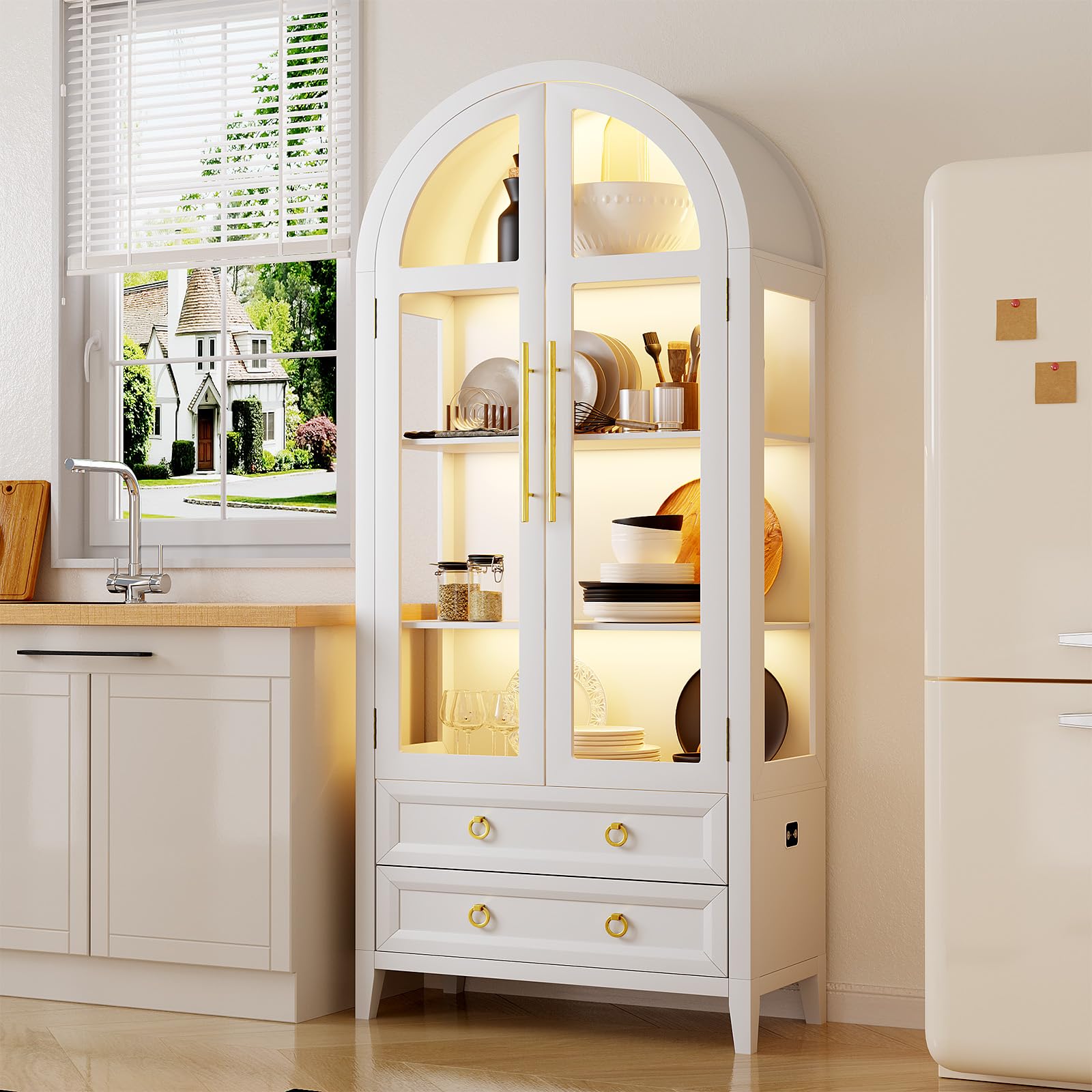 Arched Display Cabinet with LED Lighting