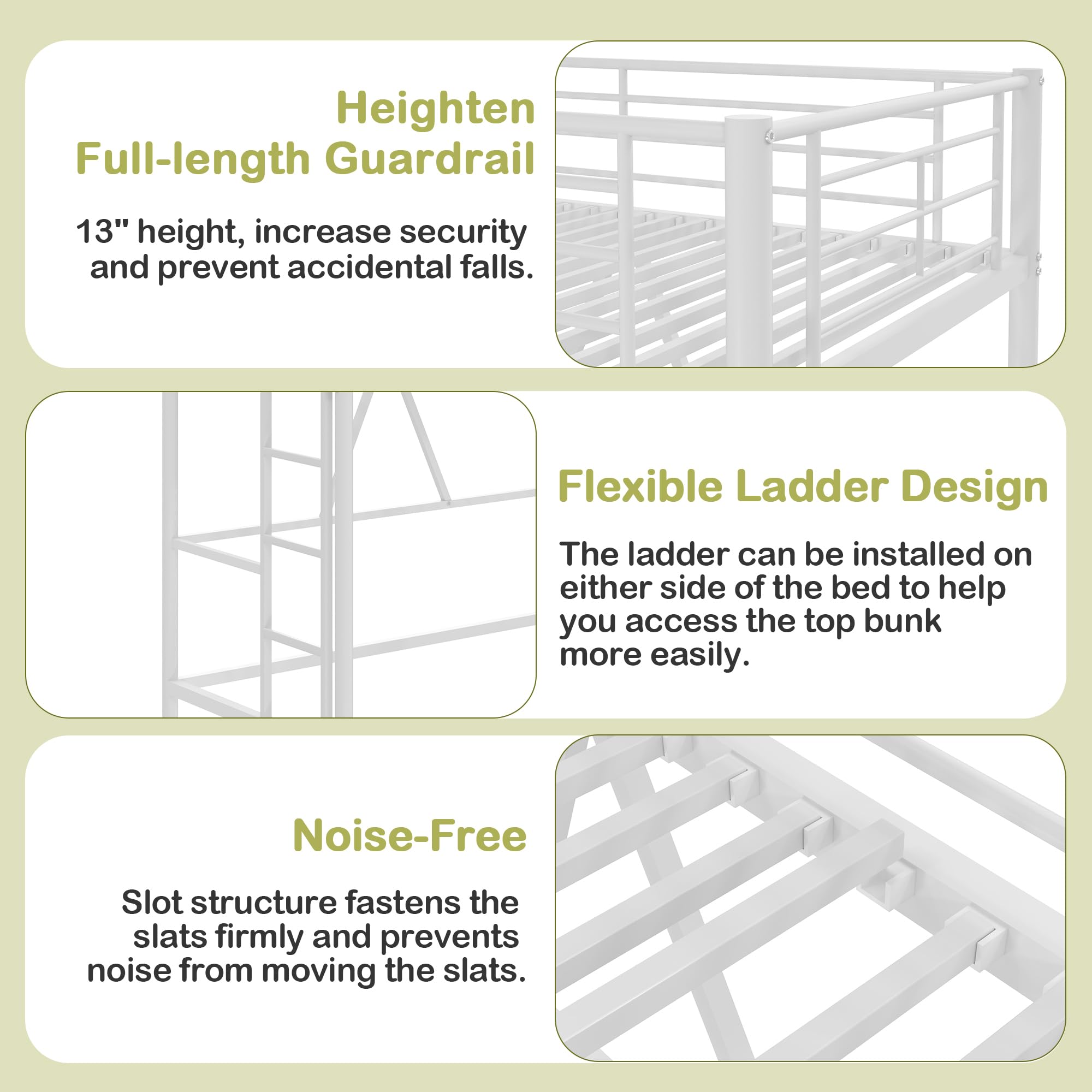 Twin Metal Loft Bed with Ladder and Safety Guardrail