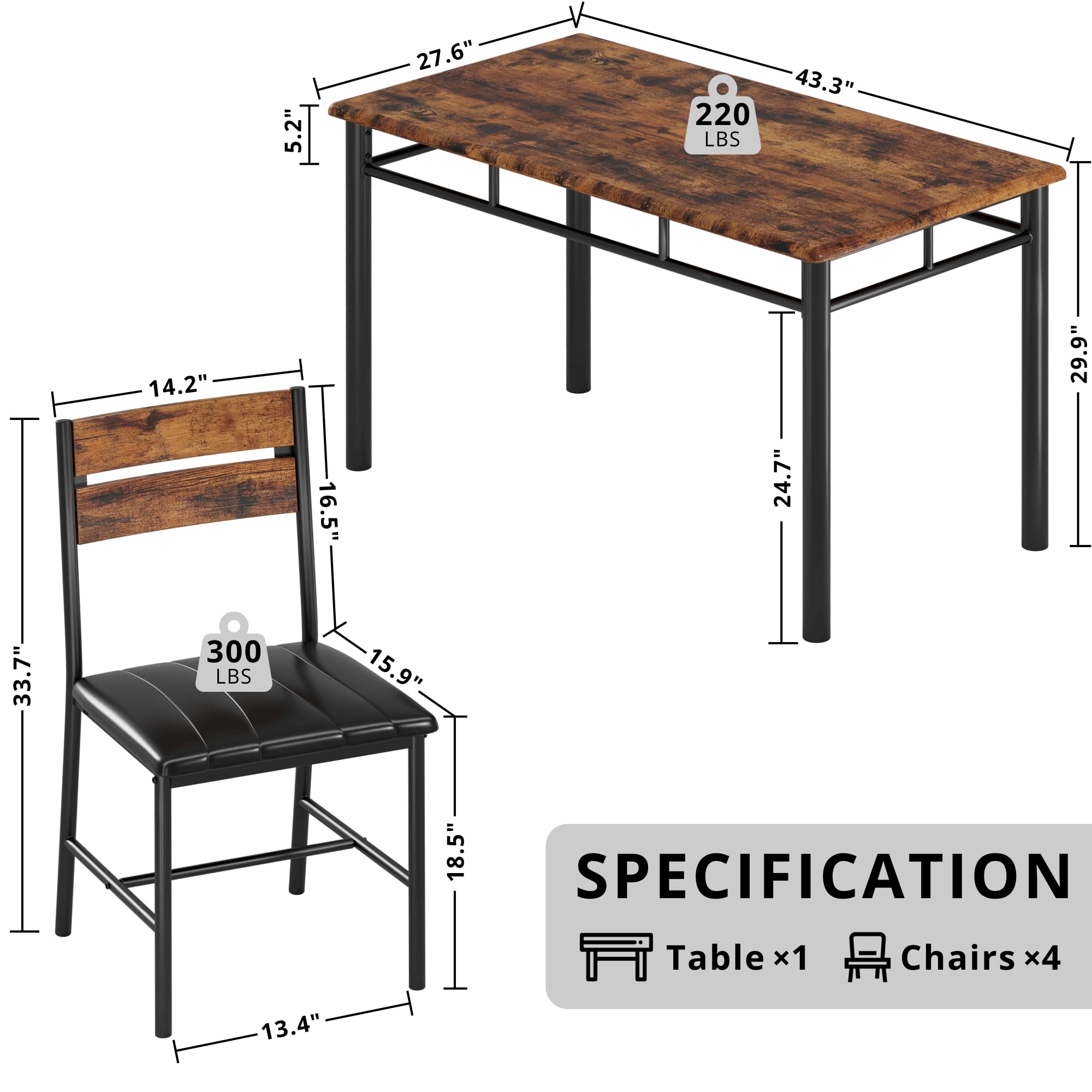 4-Piece Dining Table Set with Upholstered Chairs