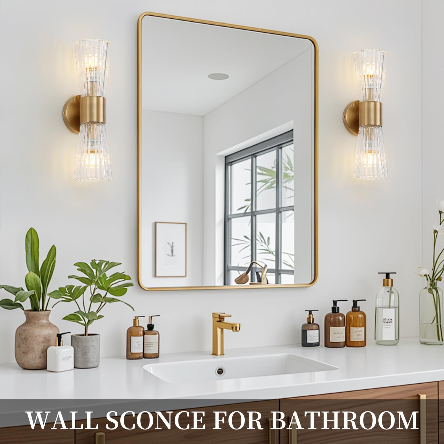Mid-Century Modern Gold Wall Sconce with Glass Shade