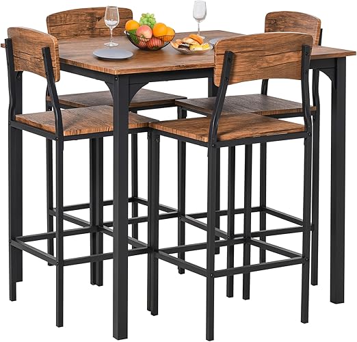 5-Piece Counter Height Dining Table Set with Footrest