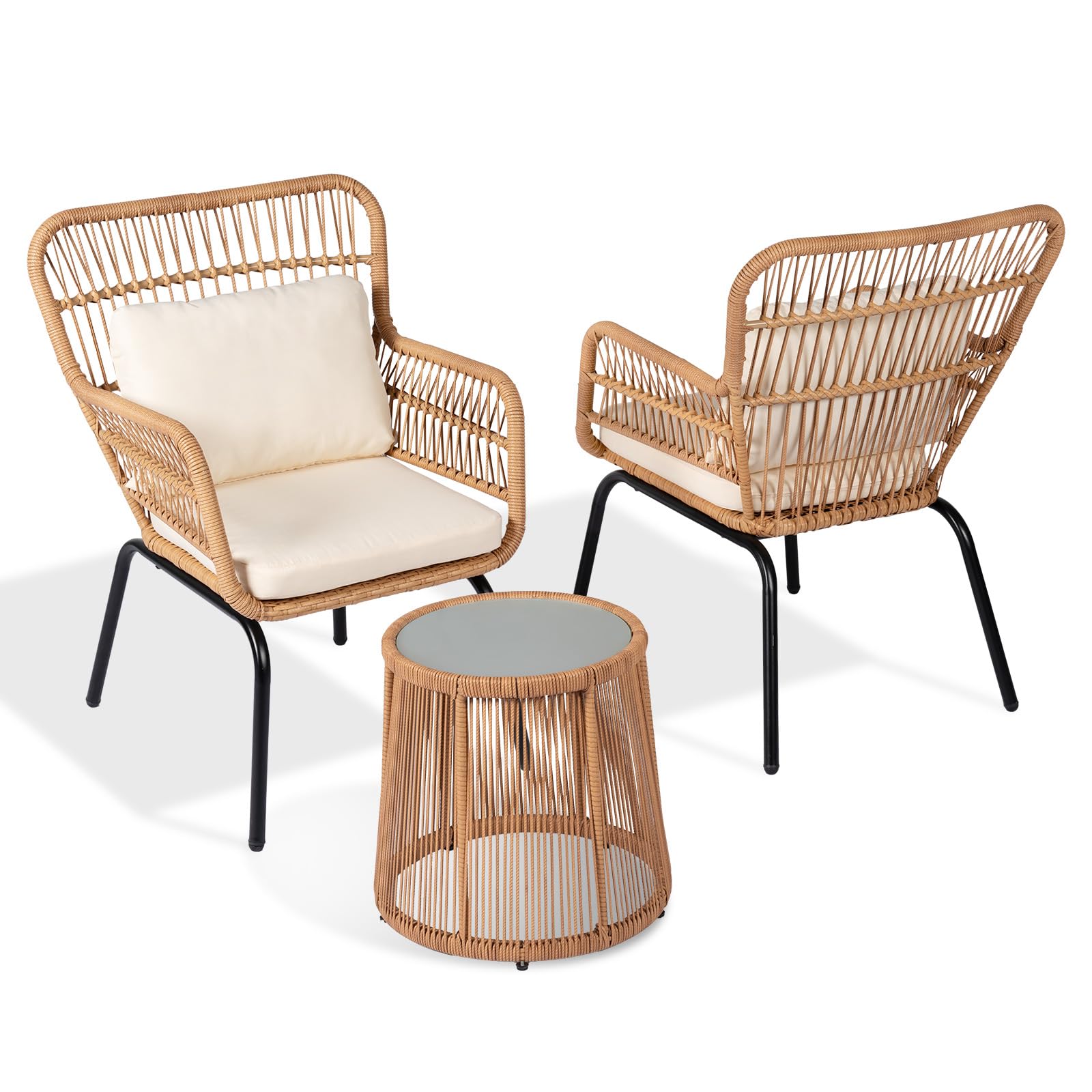 3 Piece Outdoor Wicker Bistro Set with Glass Table