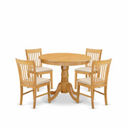 5-Piece Round Dining Table Set with 4 Linen Fabric Chairs