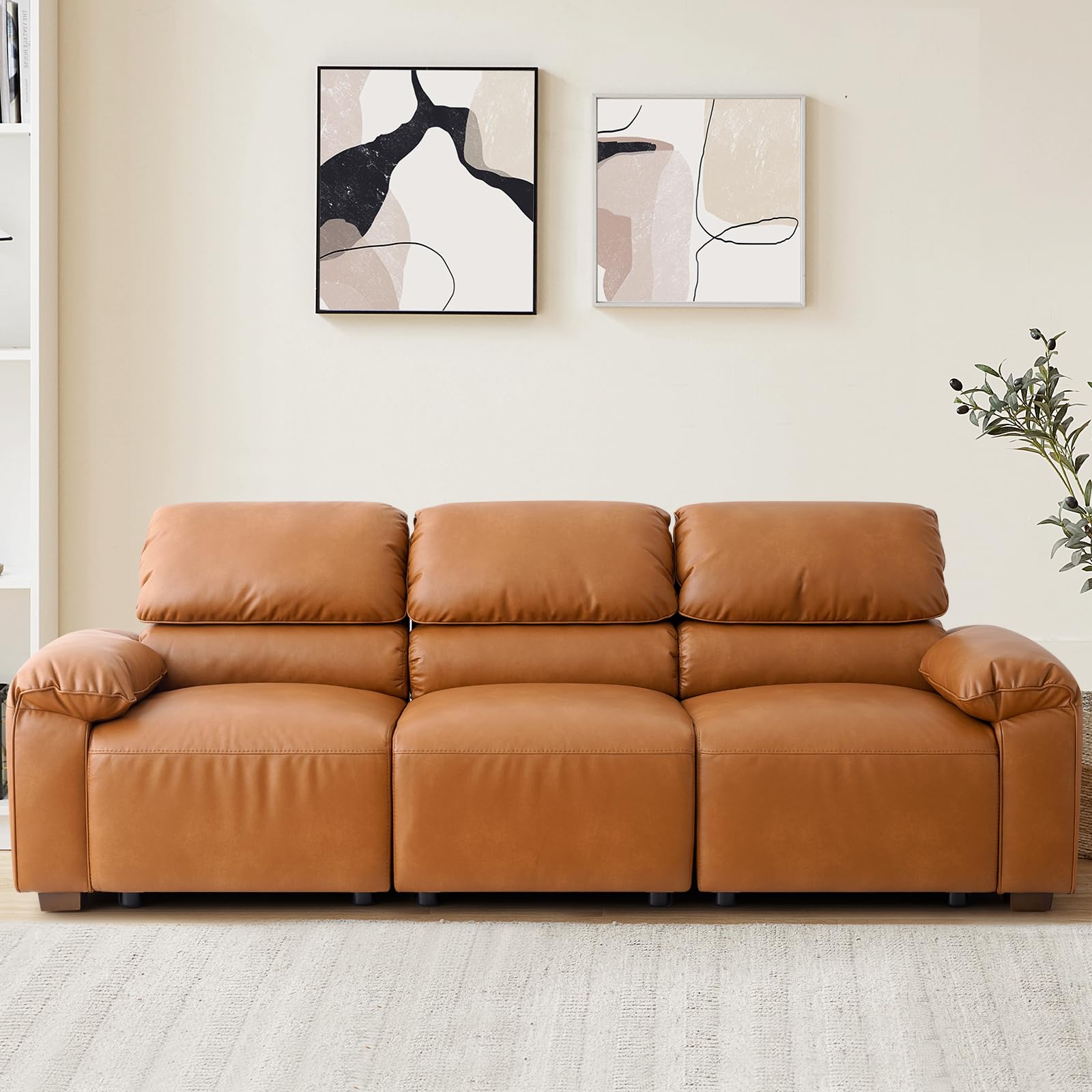 95" Mid-Century Modern PU Leather Sofa