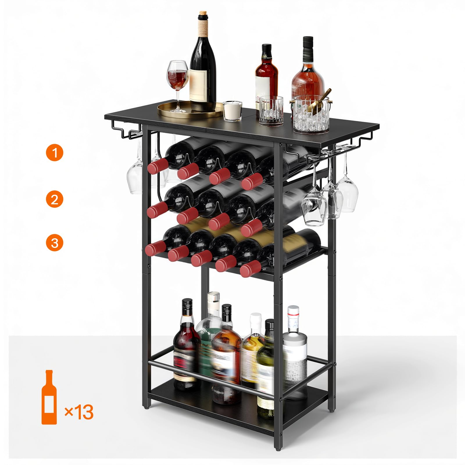 5-Tier Wine Rack with Glass Holder