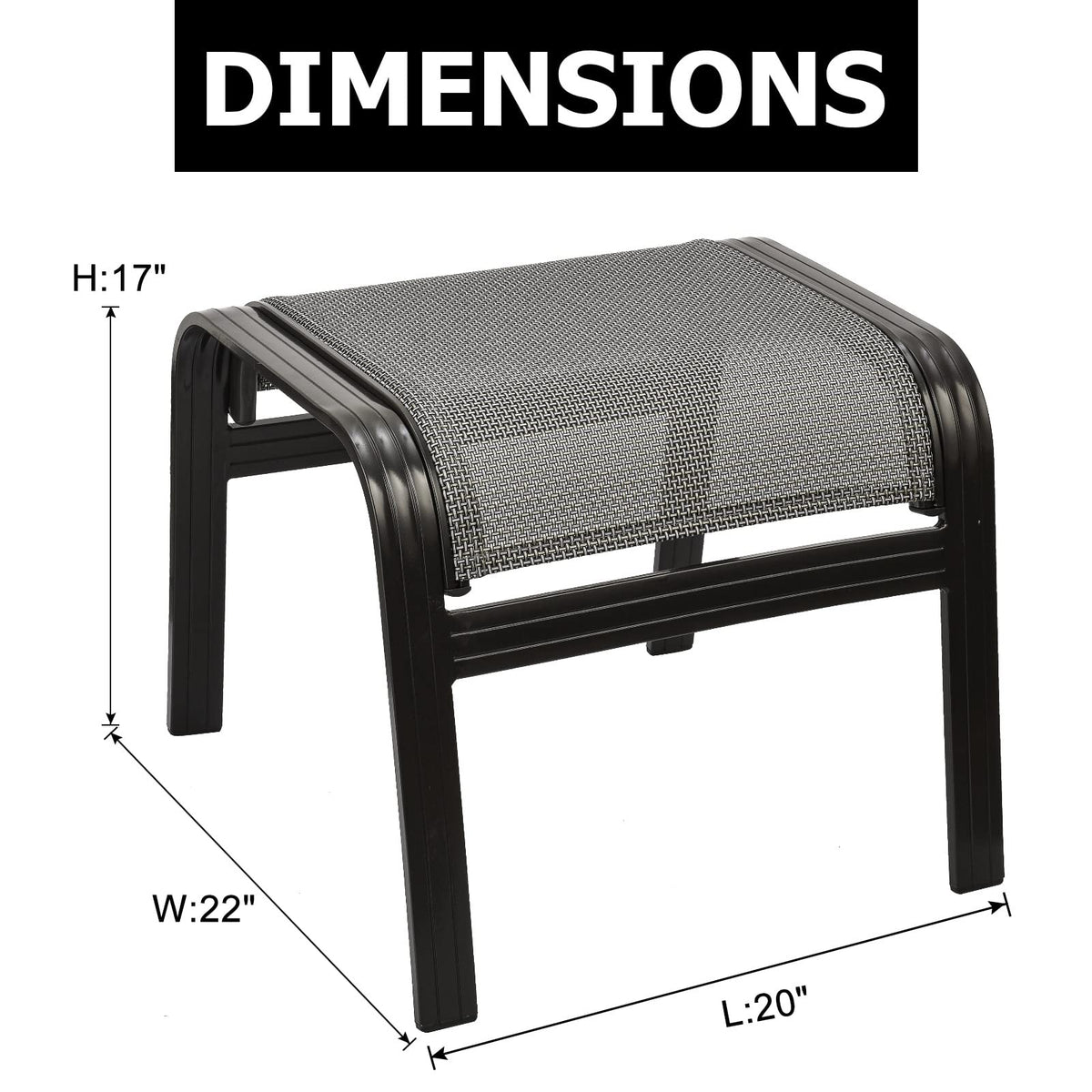 Outdoor Metal Patio Ottoman Footrest Set of 2 - Grey