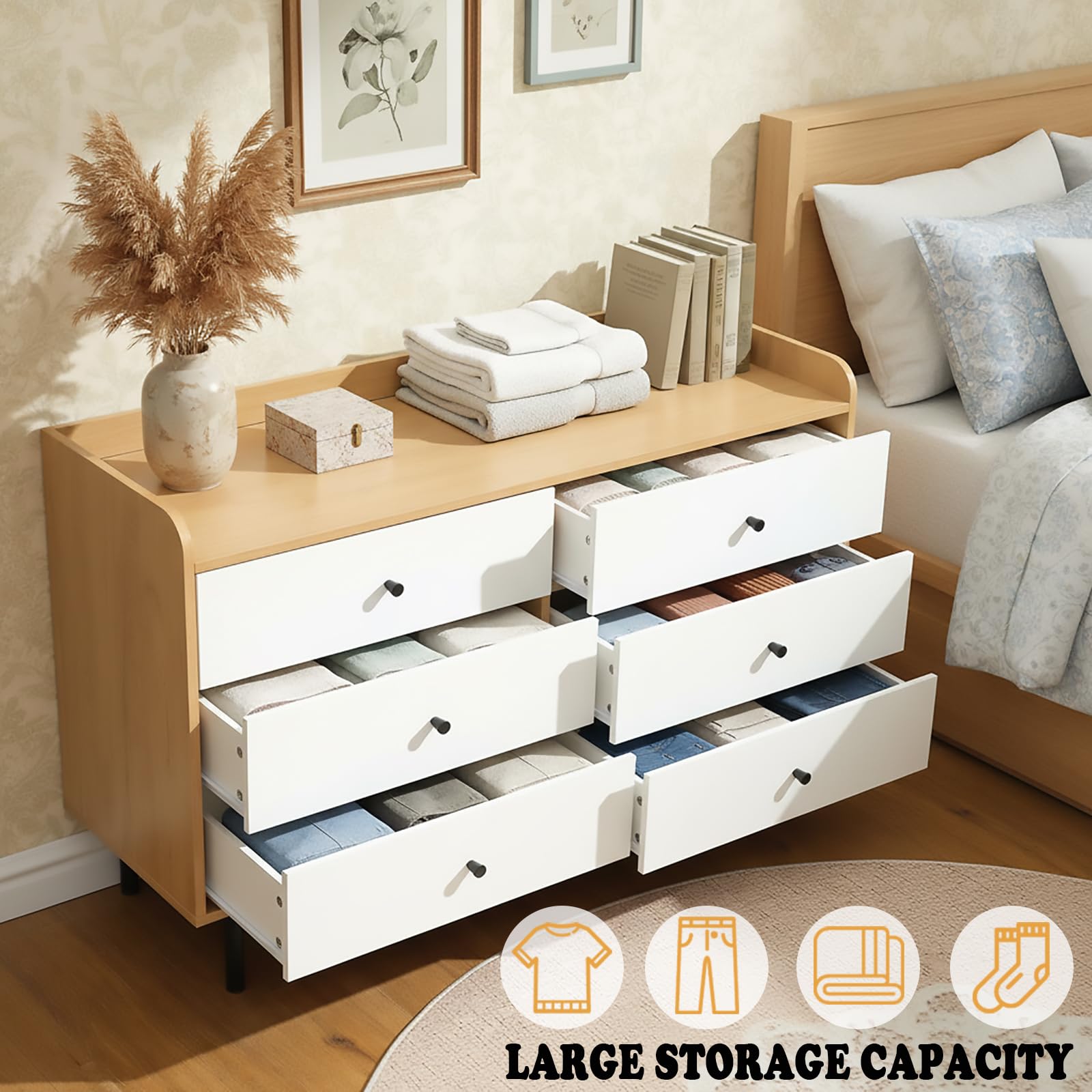 47 Inch Wide Natural Wood Dresser with Drawers