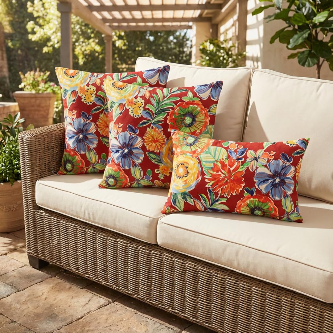 Outdoor Throw Pillows Set of 4 - Colsen Berry Floral