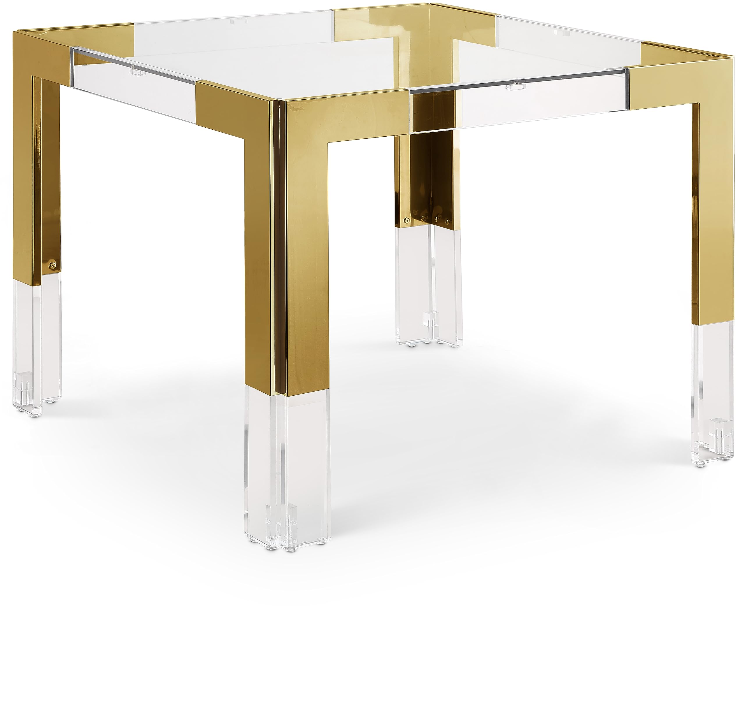 Casper Modern Dining Game Table with Gold Stainless Steel and Glass Top