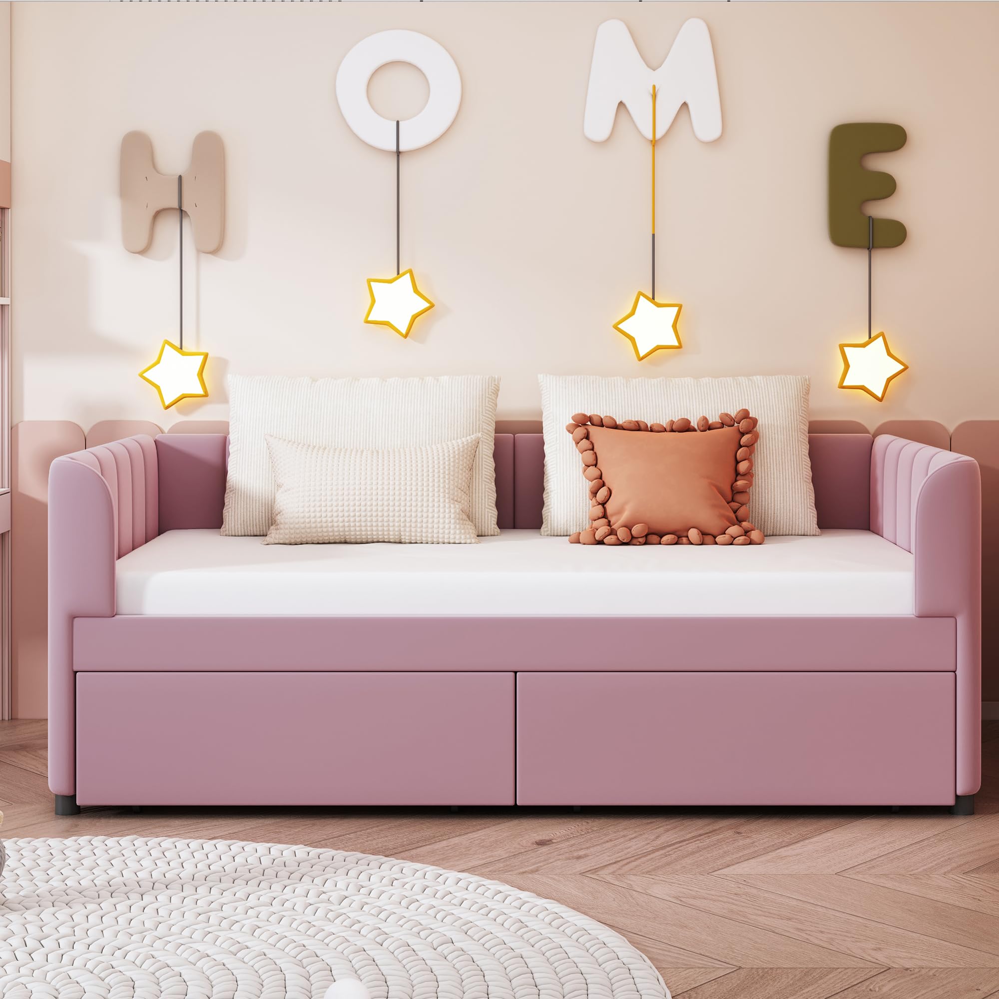 Twin Size Daybed with Storage Drawers and Upholstered Backrest