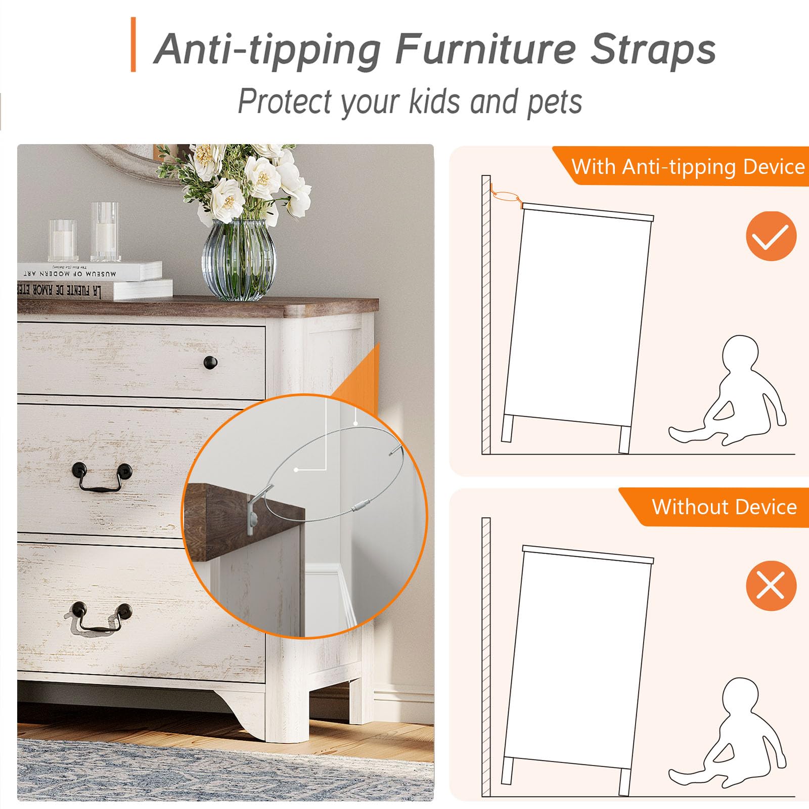 3-Drawer Dresser with Curved Profile Design