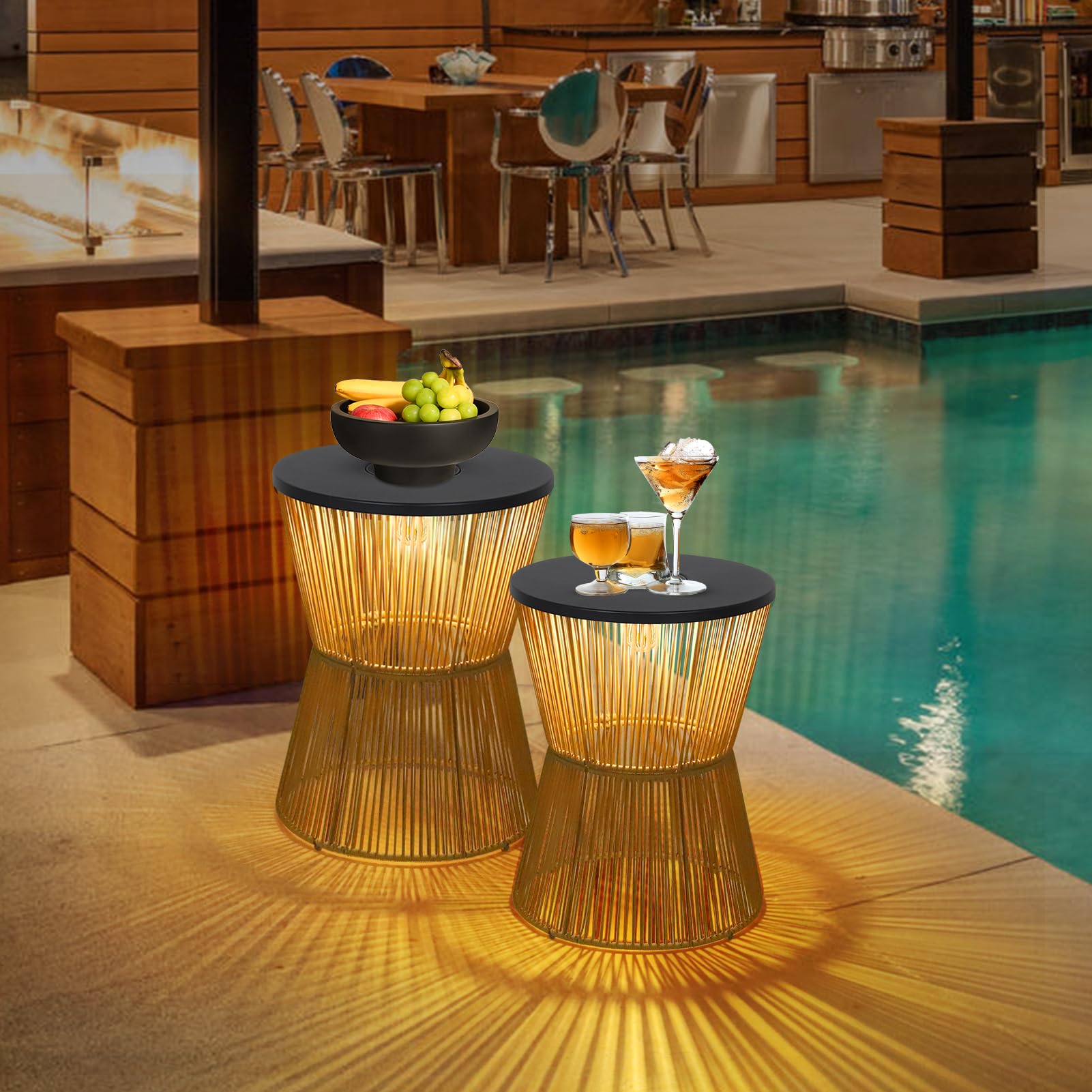 Solar Outdoor Side Table Set with Dimmable Light