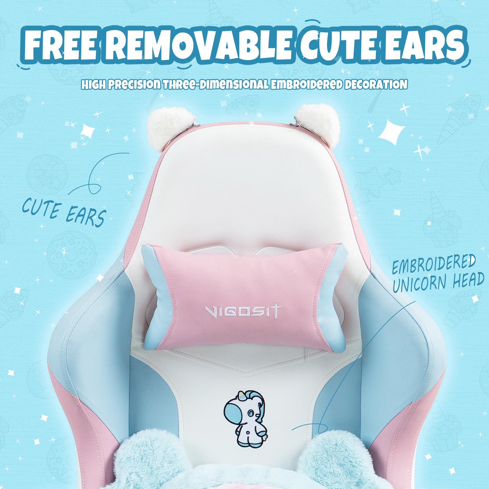 Cat Ear Gaming Chair with Footrest