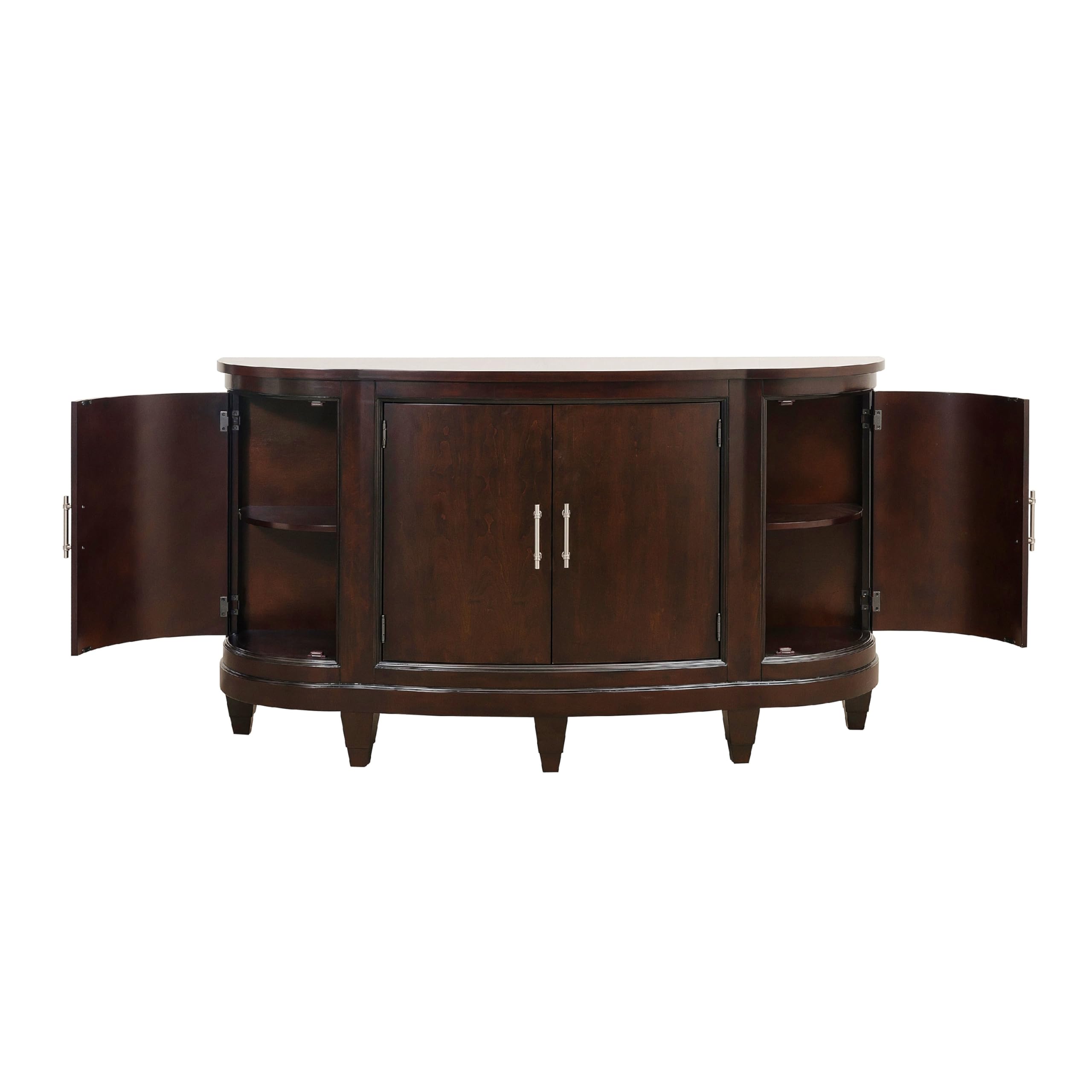 Curved Sideboard Buffet Server 4 Door Cherry Brown 66 Inch