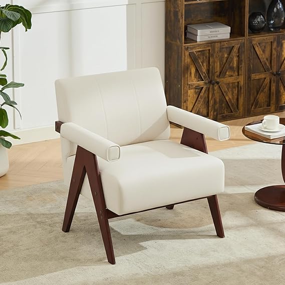 Mid-Century Modern Black Leather Accent Chair