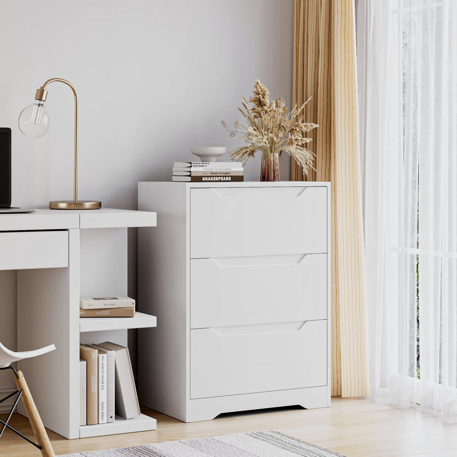 Modern 3 Drawer Dresser with Cut-Out Handles