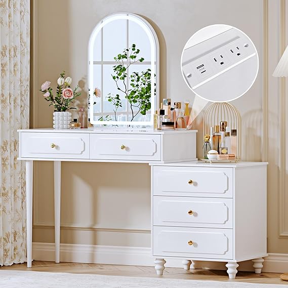Black Vanity Desk with Mirror and Lights