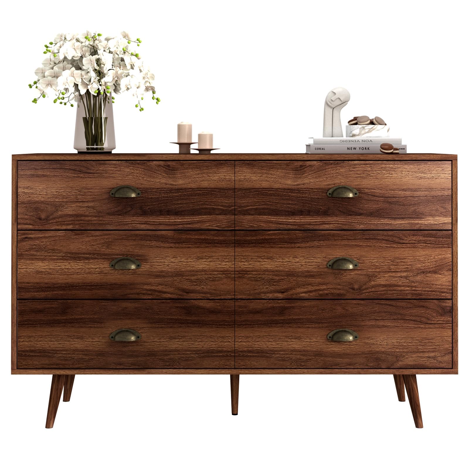 6 Drawer Walnut Brown Dresser