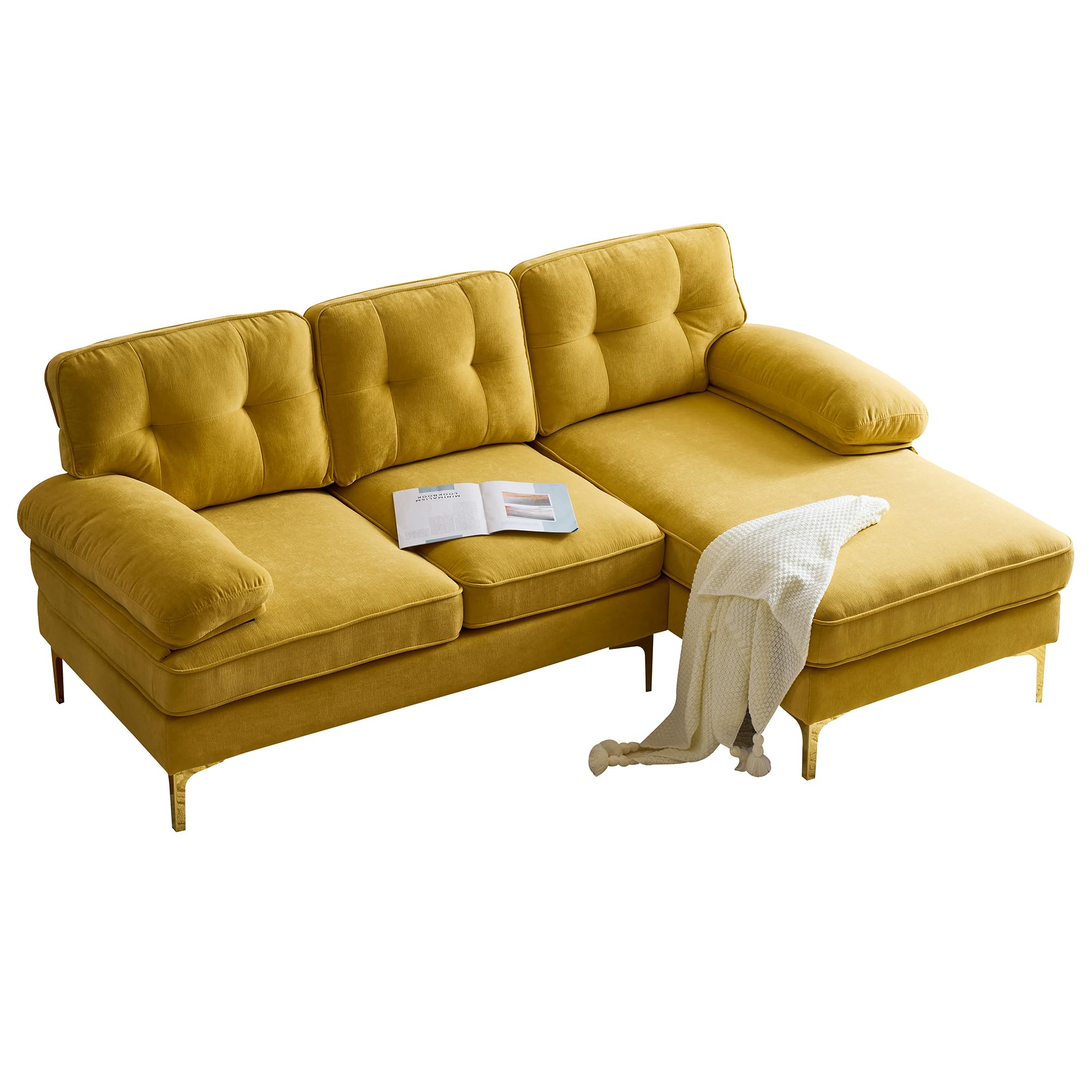 83" Velvet Sectional Sofa with Tufted Upholstery